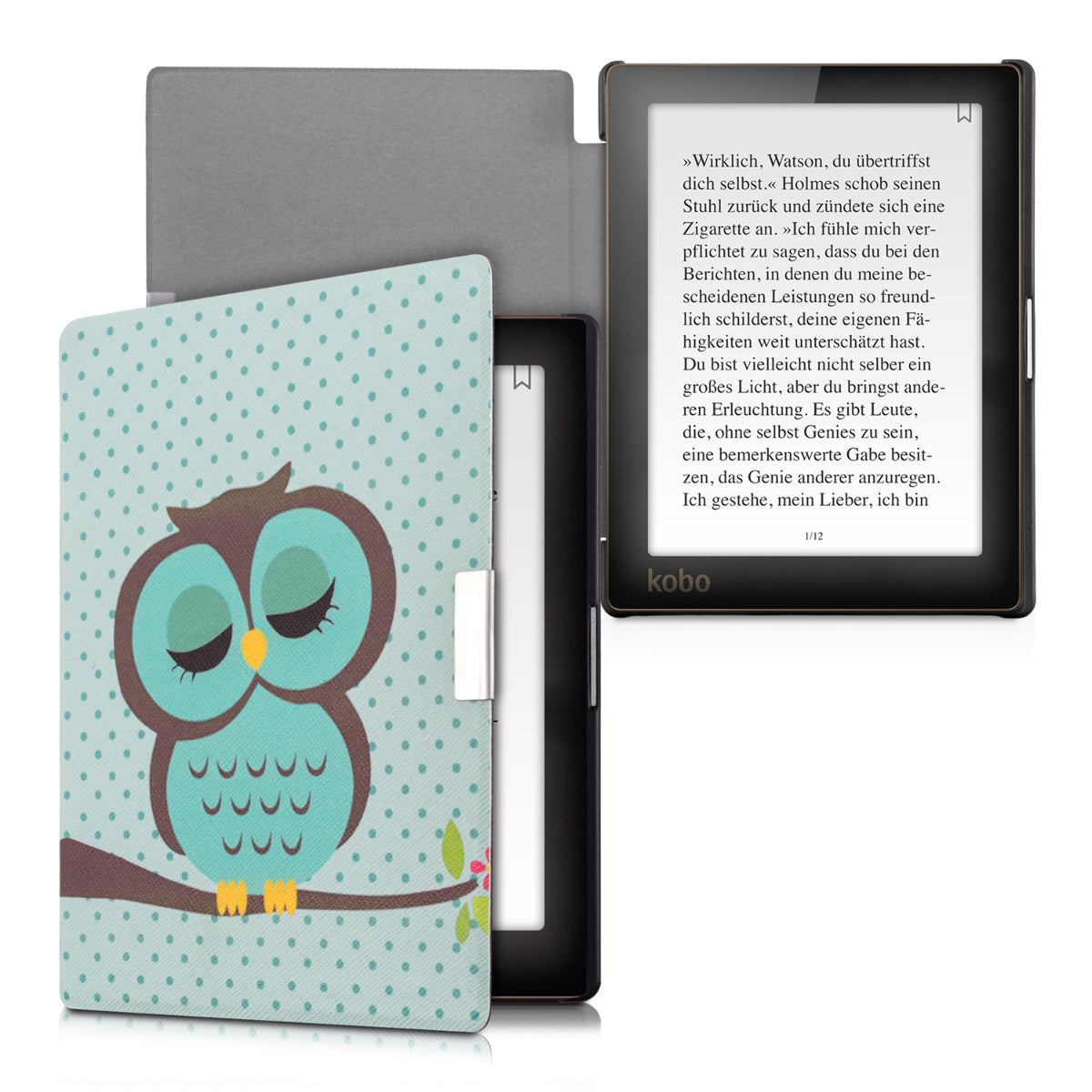 Kobo Aura Edition 1 mit Auto-Sleep eReader Flip Case Schlafende Eule