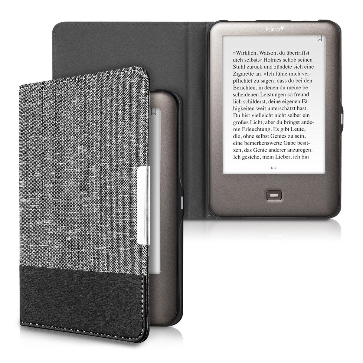 Tolino Shine (2013) eReader Hülle Canvas Grau Schwarz