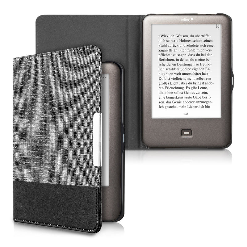 Tolino Shine (2013) eReader Hülle Canvas Grau Schwarz