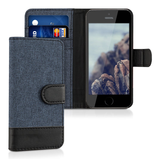 kwmobile Wallet Case kompatibel mit Apple iPhone SE (1.Gen 2016) / iPhone 5 / iPhone 5S - Hülle mit Ständer - Handyhülle Kartenfächer Schwarz