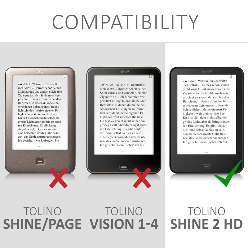 kwmobile Schutzhülle für Tolino Shine 2 HD Hülle - eReader Flip Case mit Auto Sleep Funktion