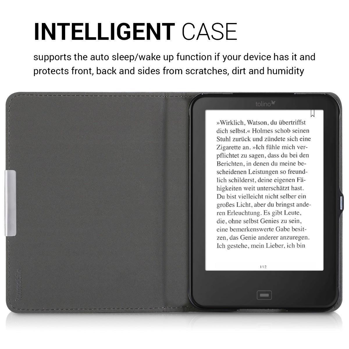 kwmobile Schutzhülle für Tolino Shine 2 HD Hülle - eReader Flip Case mit Auto Sleep Funktion