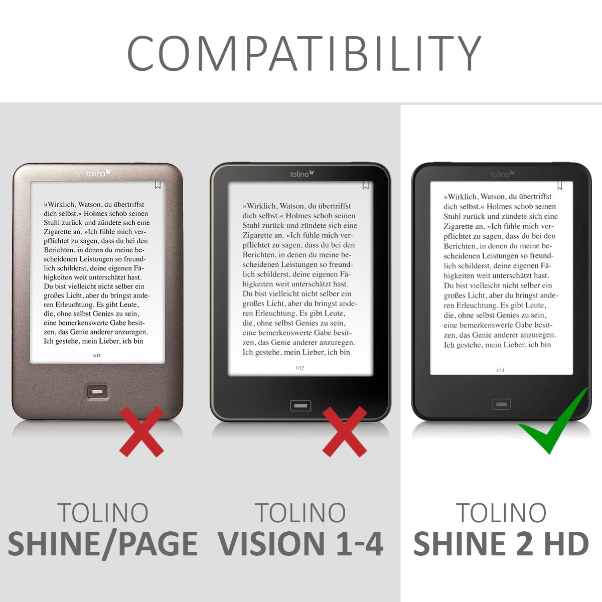 kwmobile Schutzhülle für Tolino Shine 2 HD Hülle - eReader Flip Case mit Auto Sleep Funktion