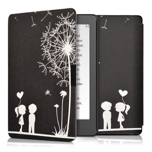 kwmobile Schutzhülle für Kobo Aura Edition 2 Hülle - eReader Flip Case mit Auto Sleep Funktion - Pusteblume Love mit Weiß Schwarz Weiß  [dsg02]
