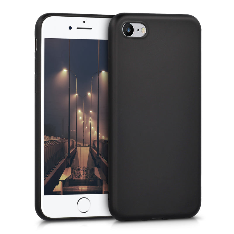 kwmobile Handyhülle für Apple iPhone SE (2022) / SE (2020) / 8 / 7 Hülle - Silikon Case metallisch schimmernd - Schutzhülle Cover - Metallic Schwarz Metallic Schwarz  