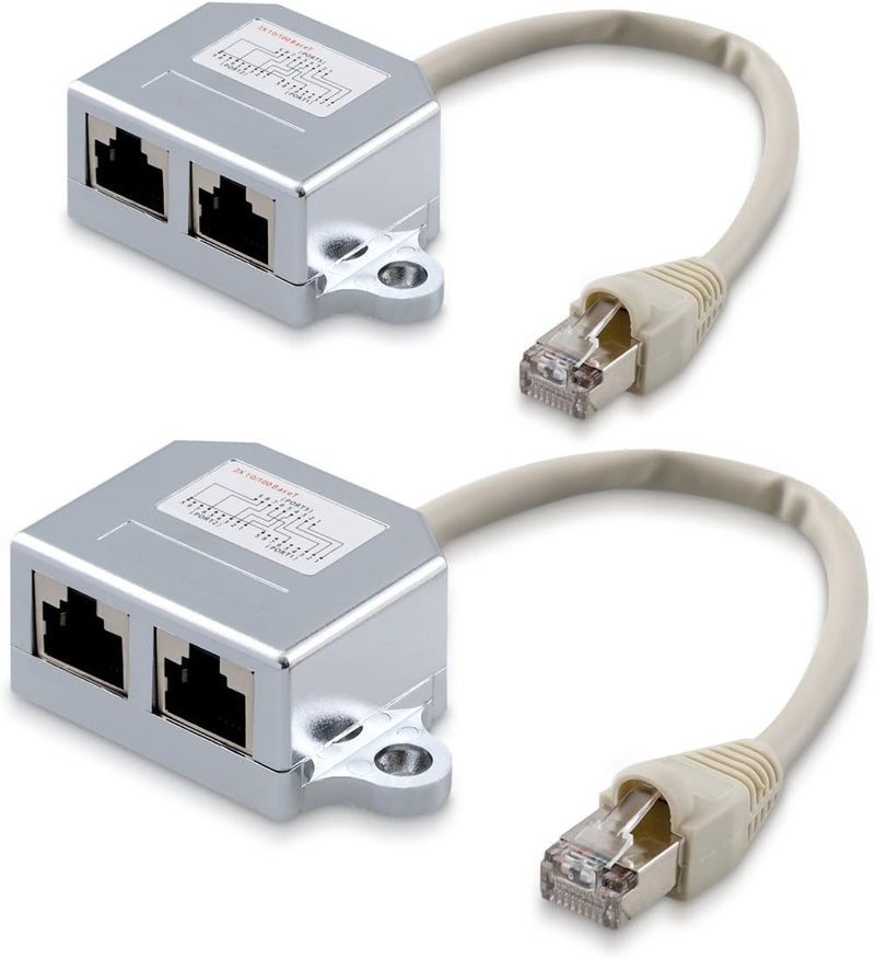 kwmobile 2x LAN Switch - LAN Splitter - Ethernet Switch Adapter Verteiler - Netzwerkkabel Anschlussverdoppler - RJ45 Stecker auf 2X Ethernet RJ45 Splitter - Netzwerkverteiler Y-Adapter Weiß  