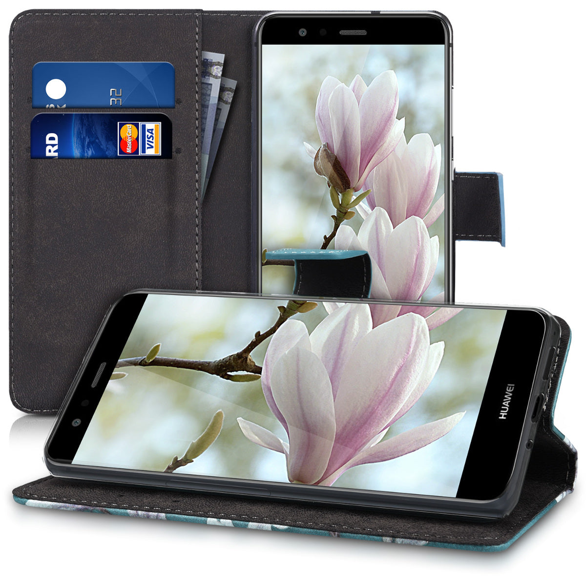 kwmobile Wallet Case kompatibel mit Huawei P10 Lite Hülle - Cover mit Ständer und Kartenfächern