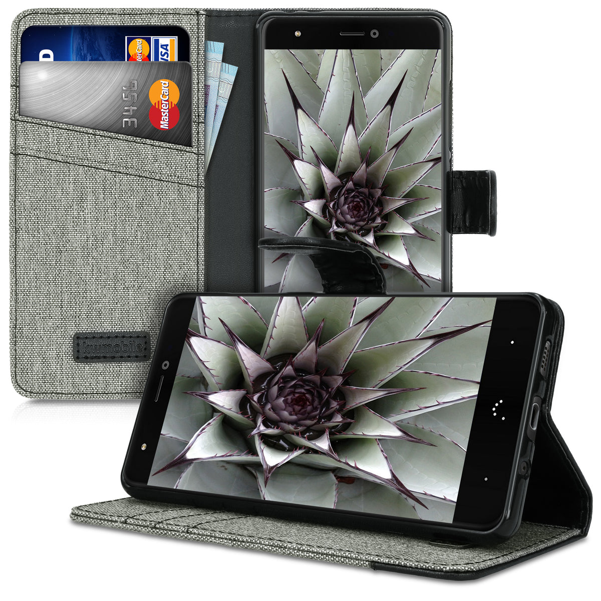 kwmobile Wallet Case kompatibel mit bq Aquaris X / X Pro - Hülle mit Ständer - Handyhülle Kartenfächer