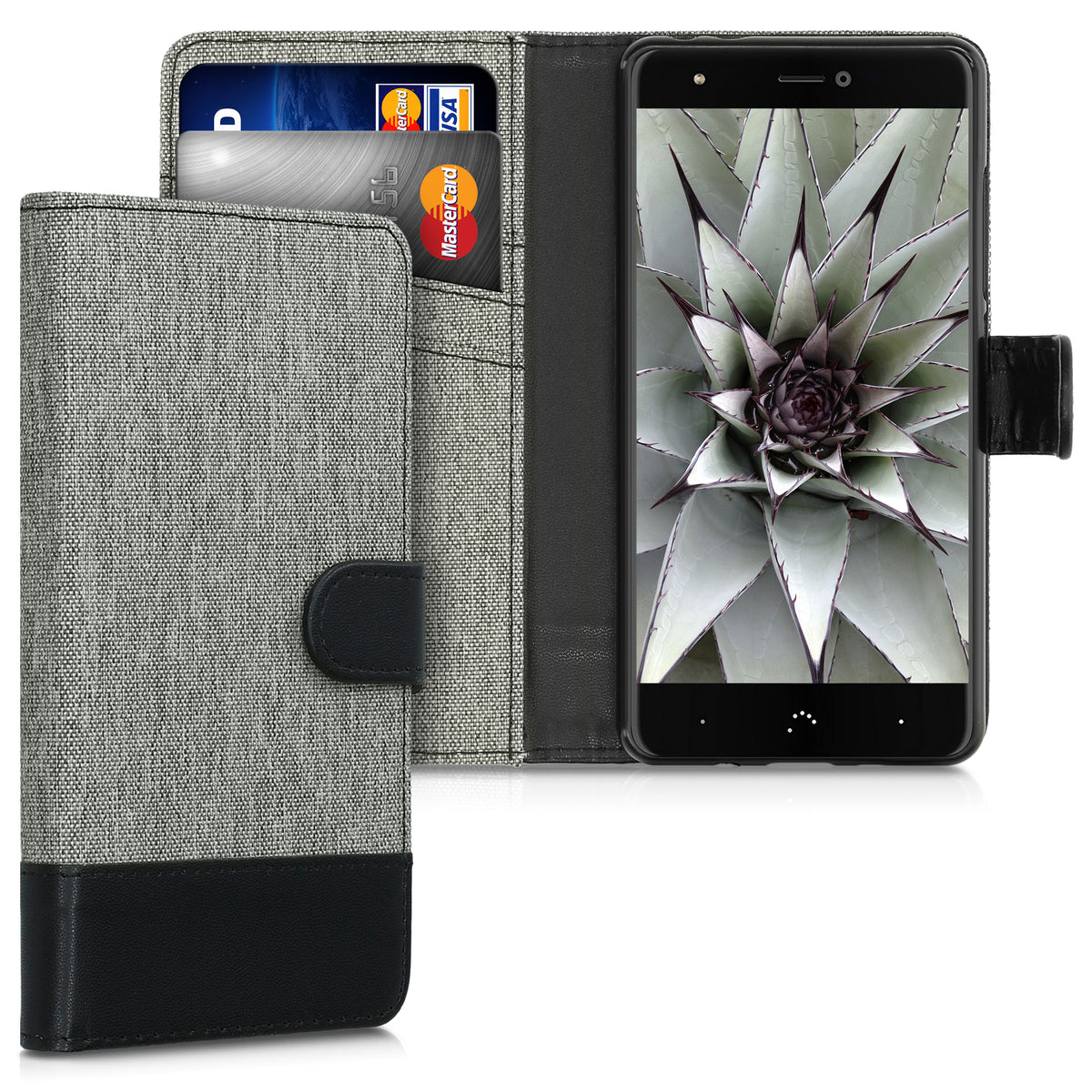 kwmobile Wallet Case kompatibel mit bq Aquaris X / X Pro - Hülle mit Ständer - Handyhülle Kartenfächer