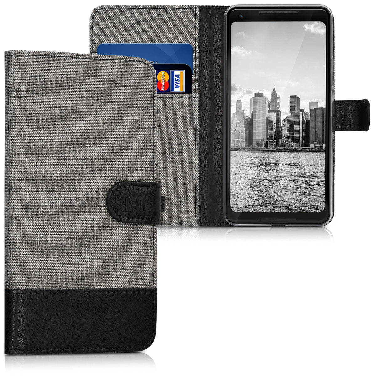 kwmobile Wallet Case kompatibel mit Google Pixel 2 XL - Hülle mit Ständer - Handyhülle Kartenfächer