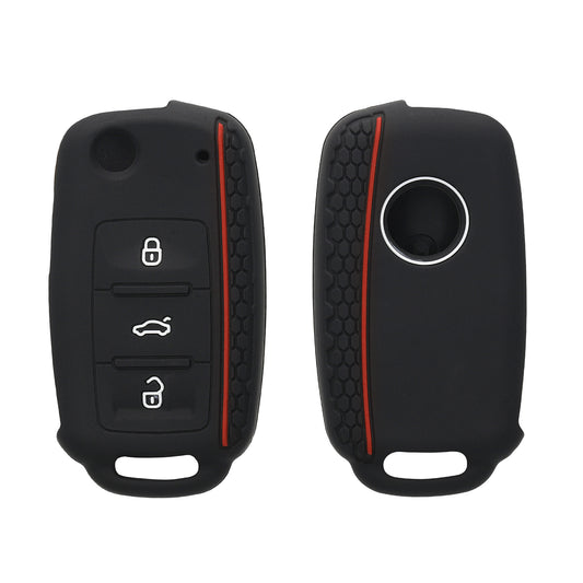 kwmobile Schlüsselhülle für VW Skoda Seat 3-Tasten Autoschlüssel Hülle - Autoschlüssel Schlüssel Hülle aus Silikon - Schlüsseletui
