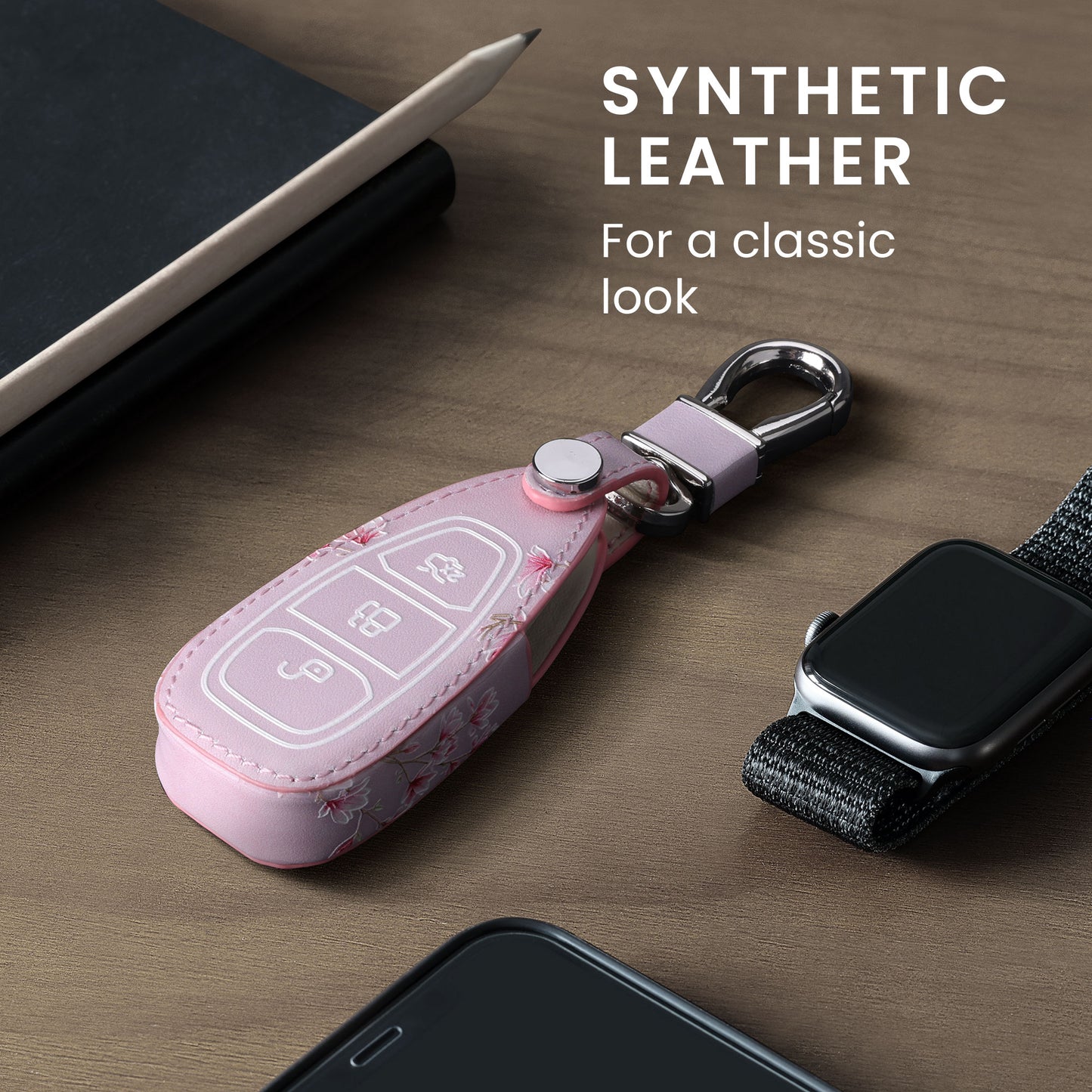 kwmobile Autoschlüssel Hülle kompatibel mit Ford 3-Tasten Autoschlüssel Keyless Go - Kunstleder Schutzhülle Schlüsselhülle Don't touch my Key