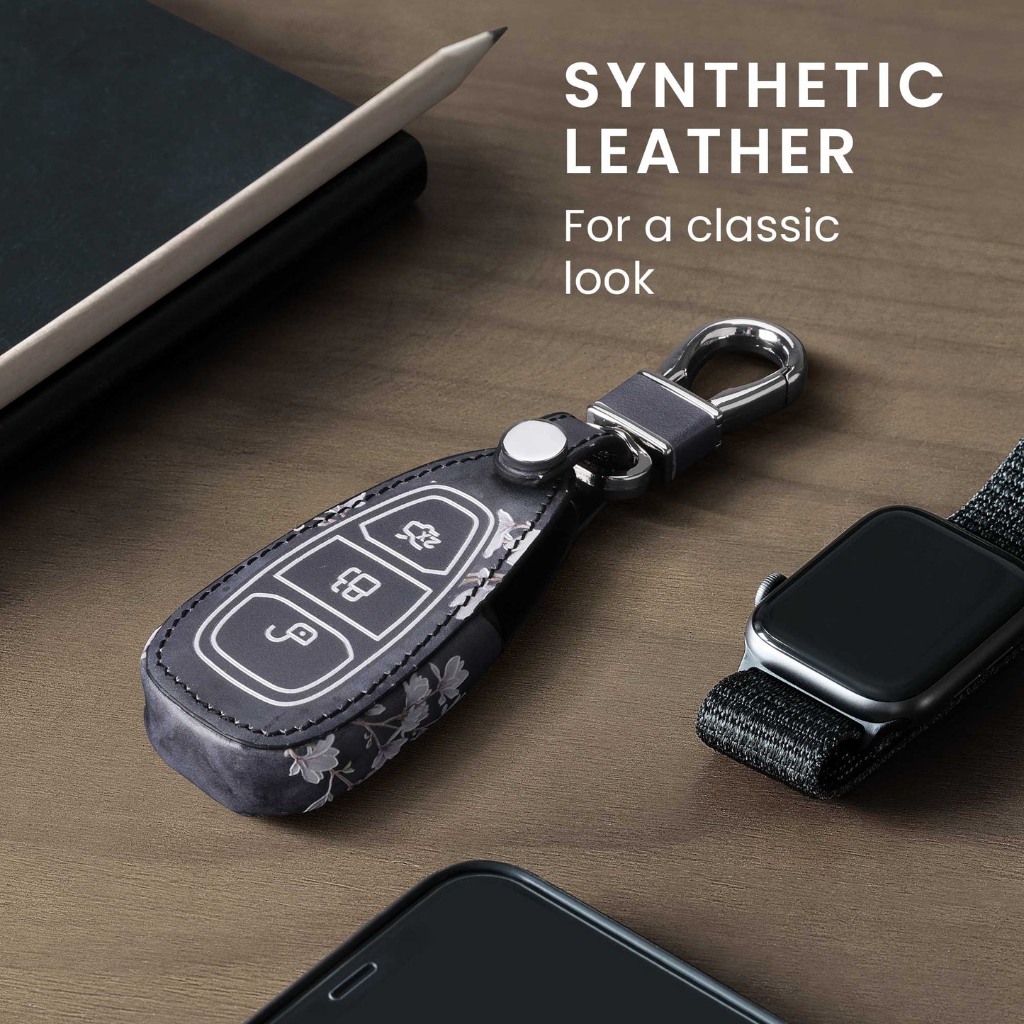 kwmobile Autoschlüssel Hülle kompatibel mit Ford 3-Tasten Autoschlüssel Keyless Go - Kunstleder Schutzhülle Schlüsselhülle Don't touch my Key