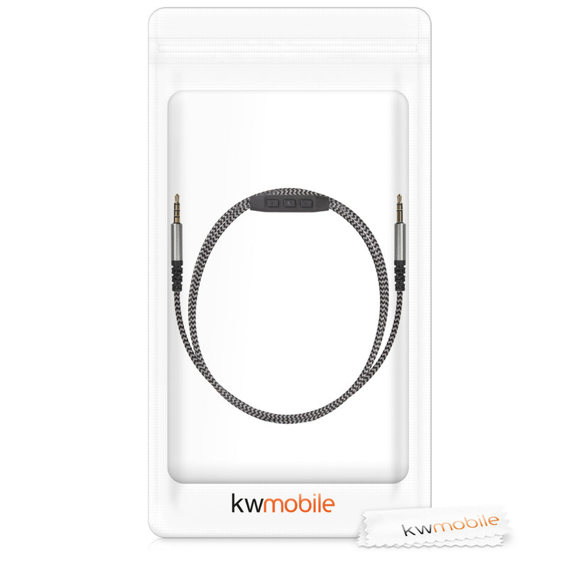 kwmobile Kopfhörerkabel für Over-Ear-Kopfhörer - Ersatz Kabel 150 cm Mikrofon Lautstärkeregler - 3.5mm Klinke