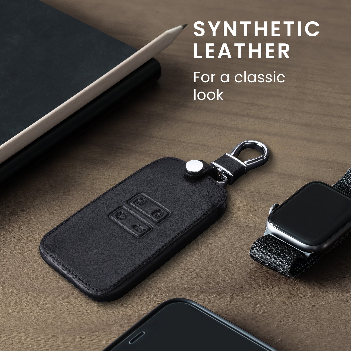 Renault 4-Tasten Smartkey Autoschlüssel Keyless Go Kunstleder Schlüsselhülle