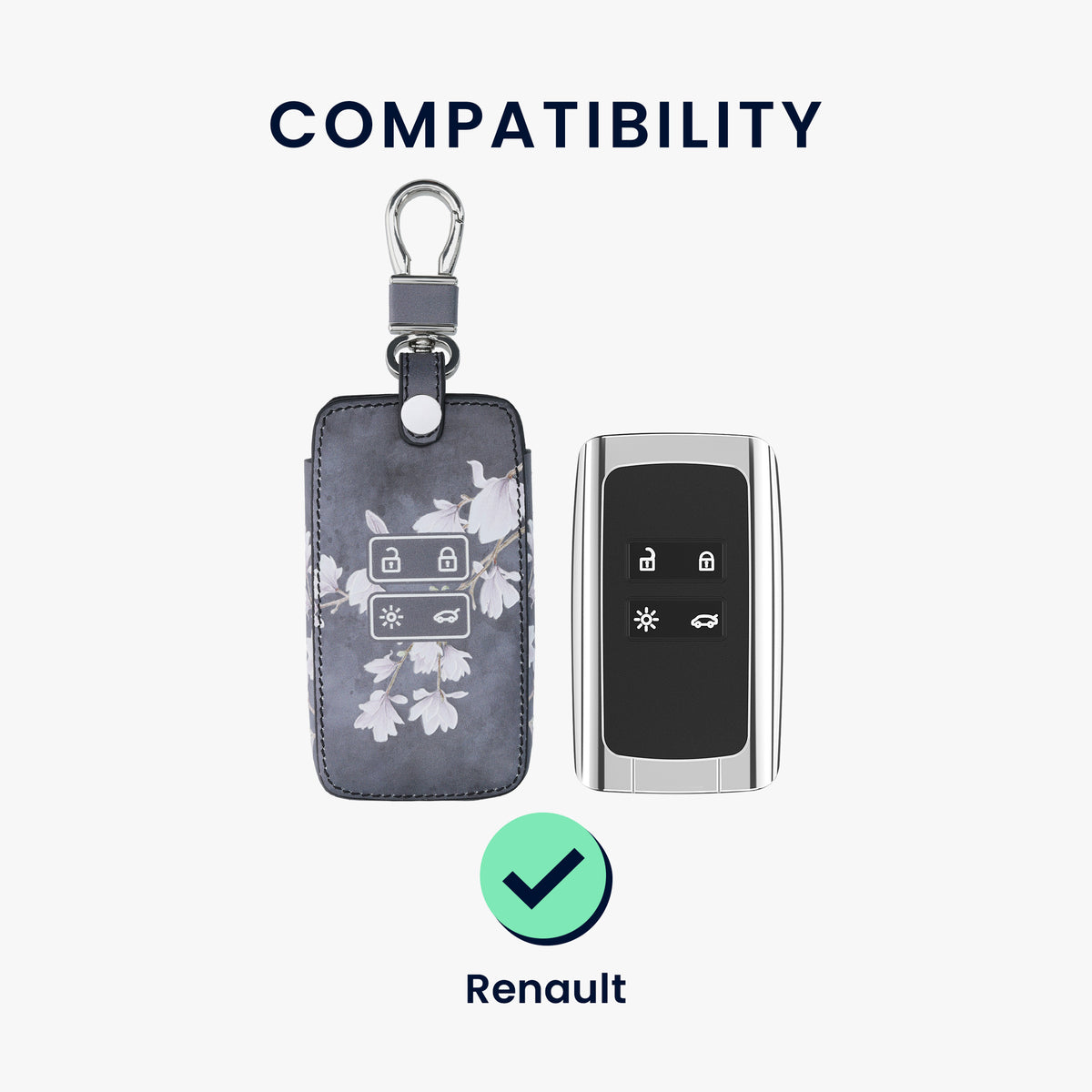 Renault 4-Tasten Smartkey Autoschlüssel Keyless Go Kunstleder Schlüsselhülle