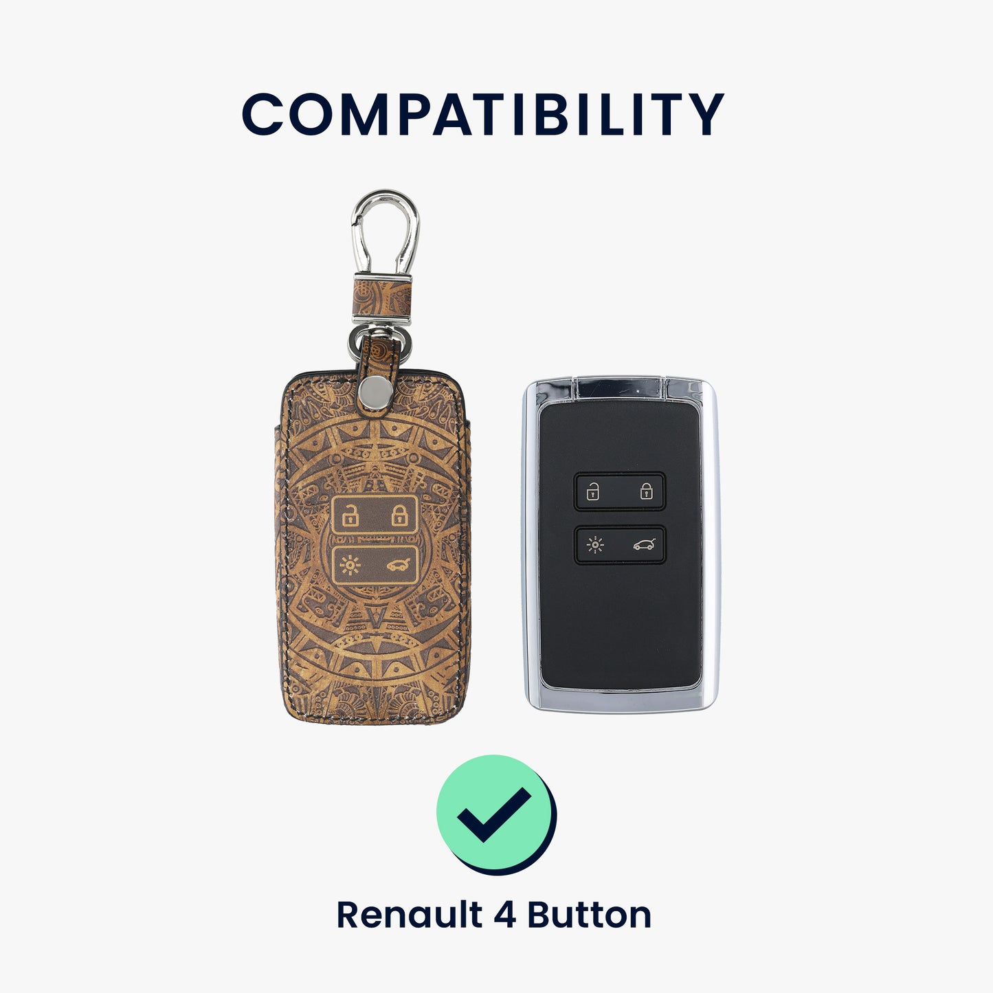 Renault 4-Tasten Smartkey Autoschlüssel Keyless Go Kunstleder Schlüsselhülle