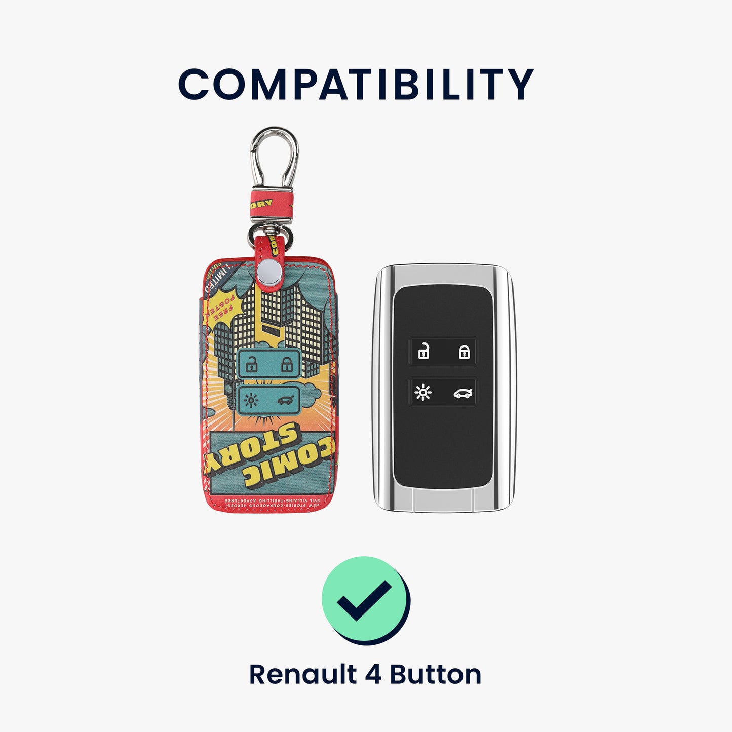 Renault 4-Tasten Smartkey Autoschlüssel Keyless Go Kunstleder Schlüsselhülle