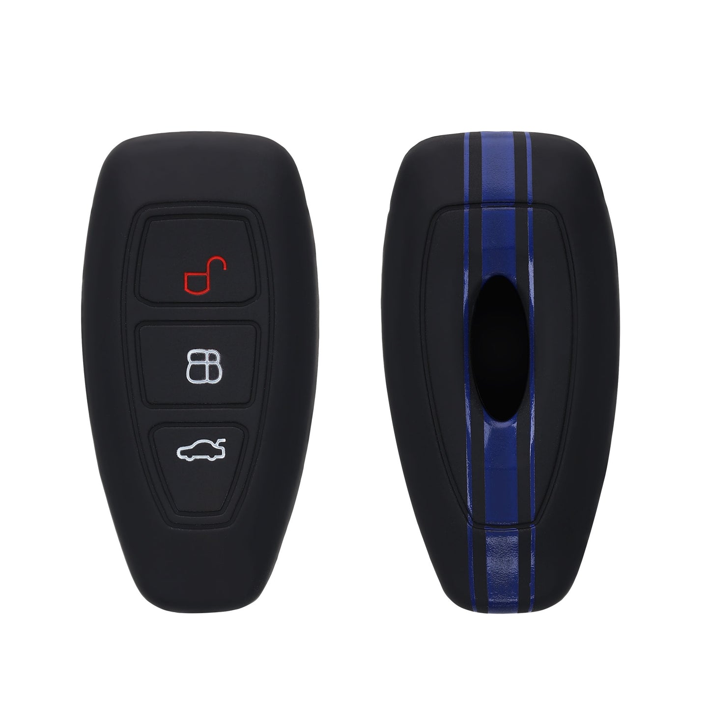 kwmobile Schlüsselhülle für Ford 3-Tasten Autoschlüssel Keyless Go Hülle - Autoschlüssel Schlüssel Hülle aus Silikon - Schlüsselschutz Gehäuse in Blau Schwarz Blau  [dsg08]