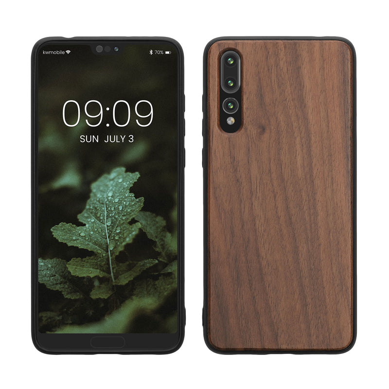 Huawei P20 Pro stoßfestes Hardcase mit TPU Bumper Holz Walnuss