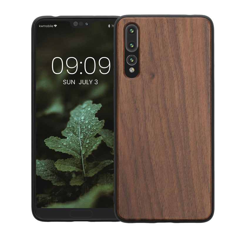 Huawei P20 Pro stoßfestes Hardcase mit TPU Bumper Holz Walnuss