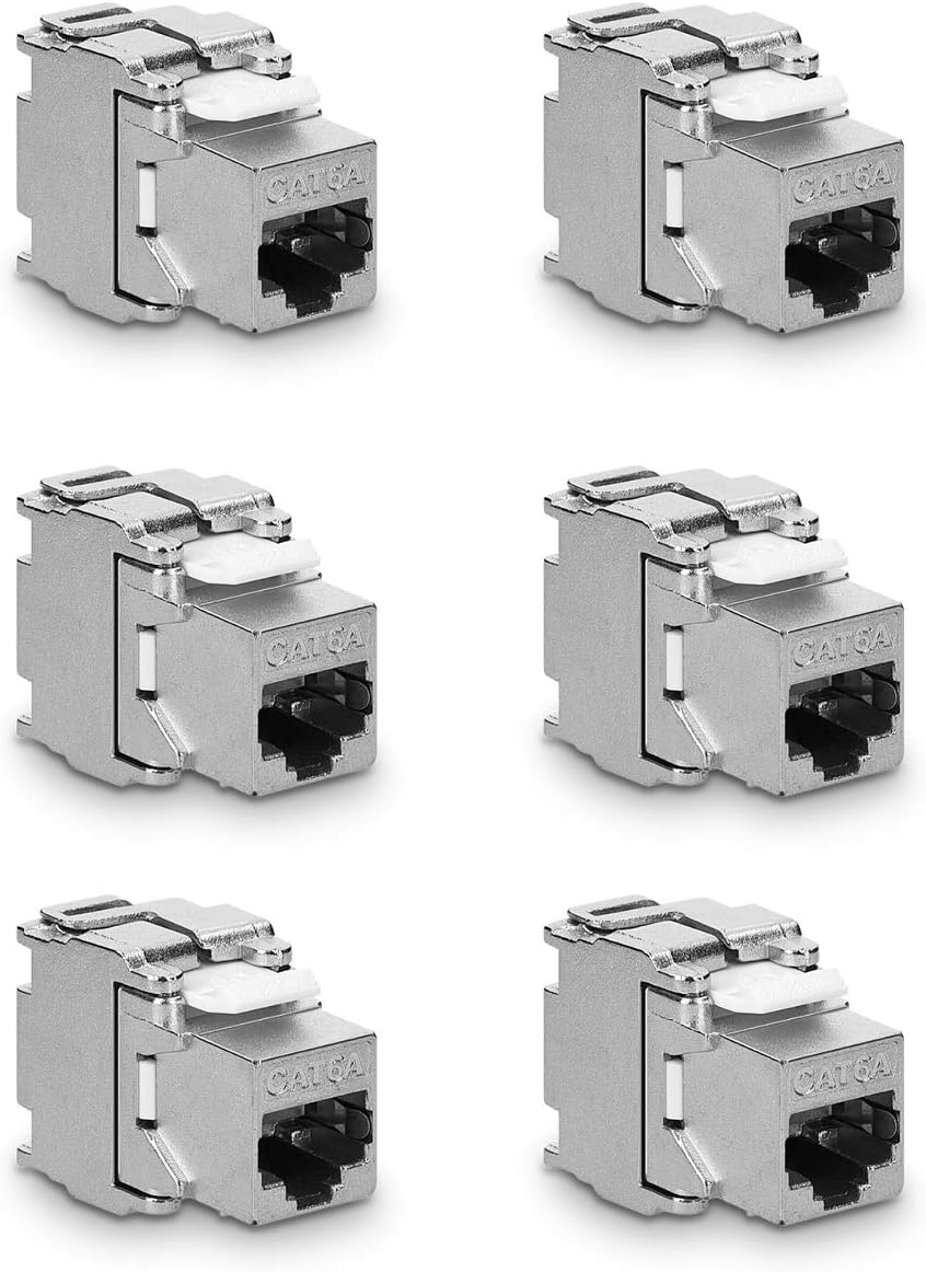 kwmobile 6x Keystone Modul für CAT 6A Kabel - 10 Gbit/s geschirmt Metall Gehäuse Schnappverschluss - werkzeugfreier Anschluss an Modular Patchpanel Silber  [dsg06]