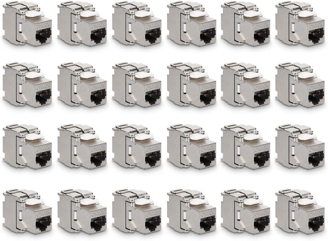 kwmobile 24x Keystone Modul Stecker für CAT 6A Kabel - 10 Gbit/s geschirmt Metall Gehäuse Schnappverschluss CAT Stecker - werkzeugfreier Anschluss an Modular Patchpanel Silber  [dsg24]