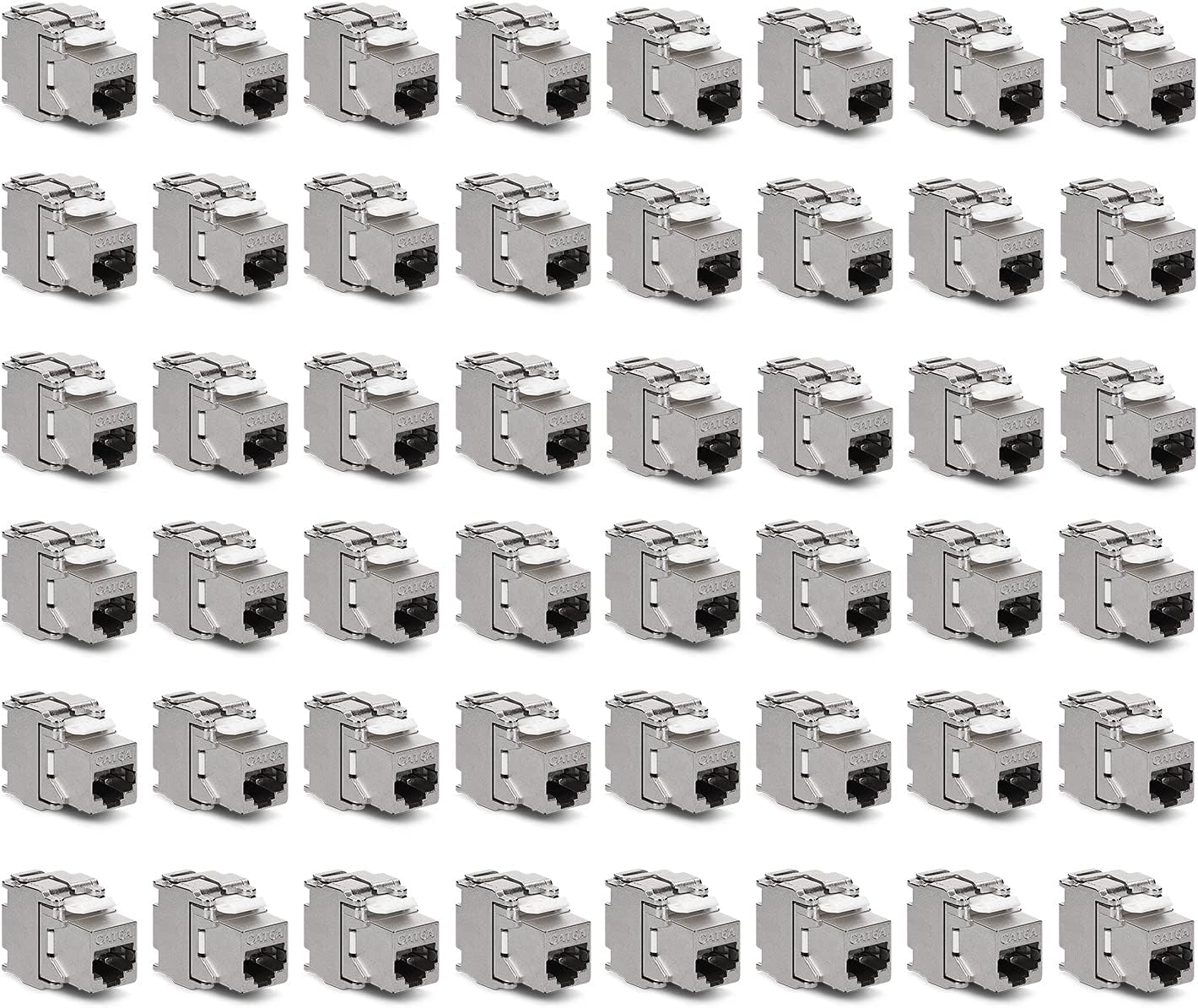 kwmobile 48x Keystone Modul CAT 6A - RJ45 10 Gbit/s werkzeugfreie Installation - geschirmtes Metallgehäuse - Snap-In Keystone Jack für Patchpanel - Netzwerkdose und Wanddose Silber  [dsg48]