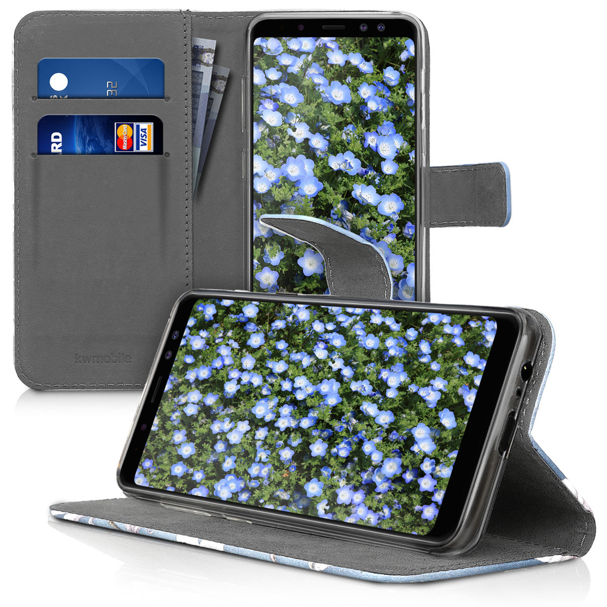 kwmobile Wallet Case kompatibel mit Samsung Galaxy A8 (2018) Hülle - Cover mit Ständer und Kartenfächern