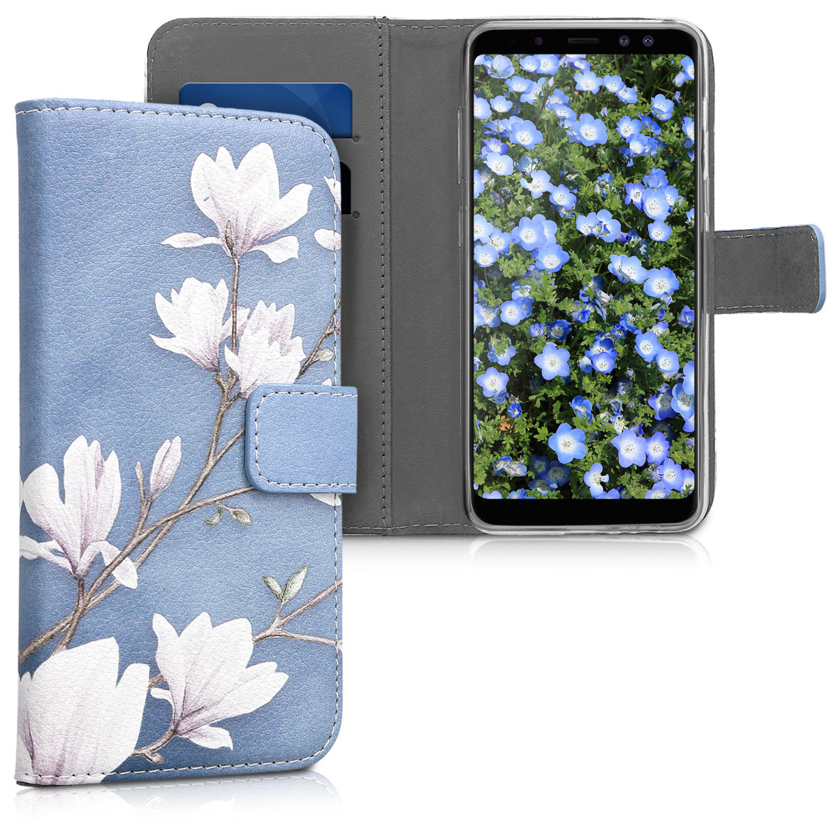kwmobile Wallet Case kompatibel mit Samsung Galaxy A8 (2018) Hülle - Cover mit Ständer und Kartenfächern