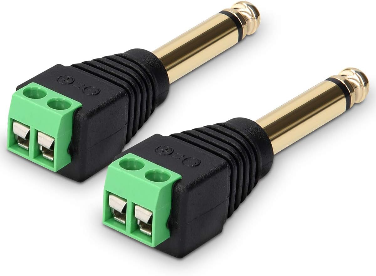 kwmobile 2x 6,35mm Klinkenstecker Adapter - Klinke auf 2-Pin Audio Kabel Terminal Block Set - Terminalblock 6.35mm Klinke 2-polig - Schraubbefestigung Schwarz  [dsg07]