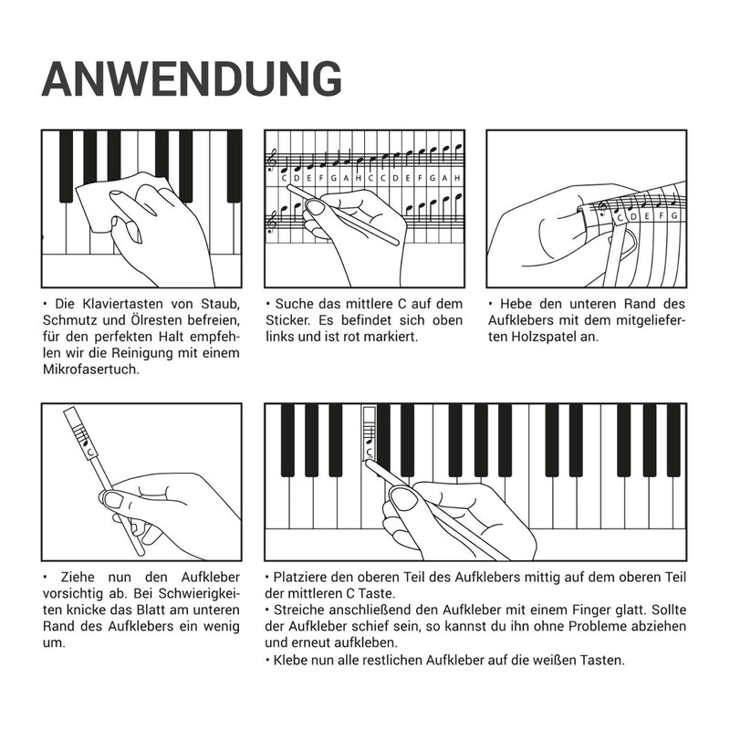 kwmobile Klavier Keyboard Noten Aufkleber - für 49 61 76 88 Tasten Instrumente - Vinyl Piano Sticker für weiße Tasten