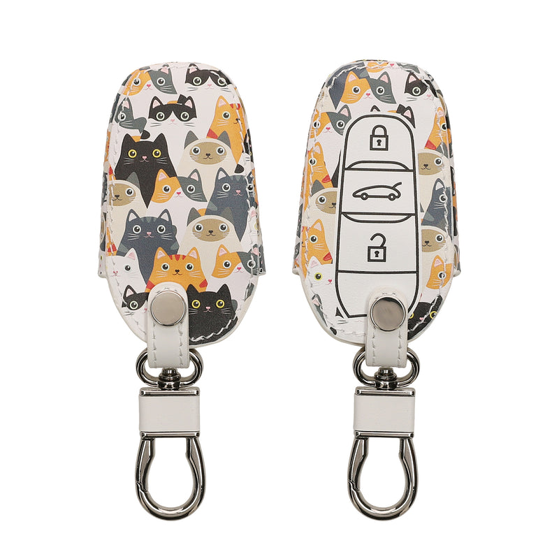 Kunstleder Hülle für Peugeot Citroen 3-Tasten Smartkey Autoschlüssel (nur Keyless Go) Autoschlüssel