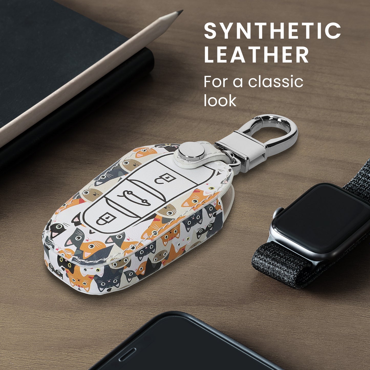Kunstleder Hülle für Peugeot Citroen 3-Tasten Smartkey Autoschlüssel (nur Keyless Go) Autoschlüssel
