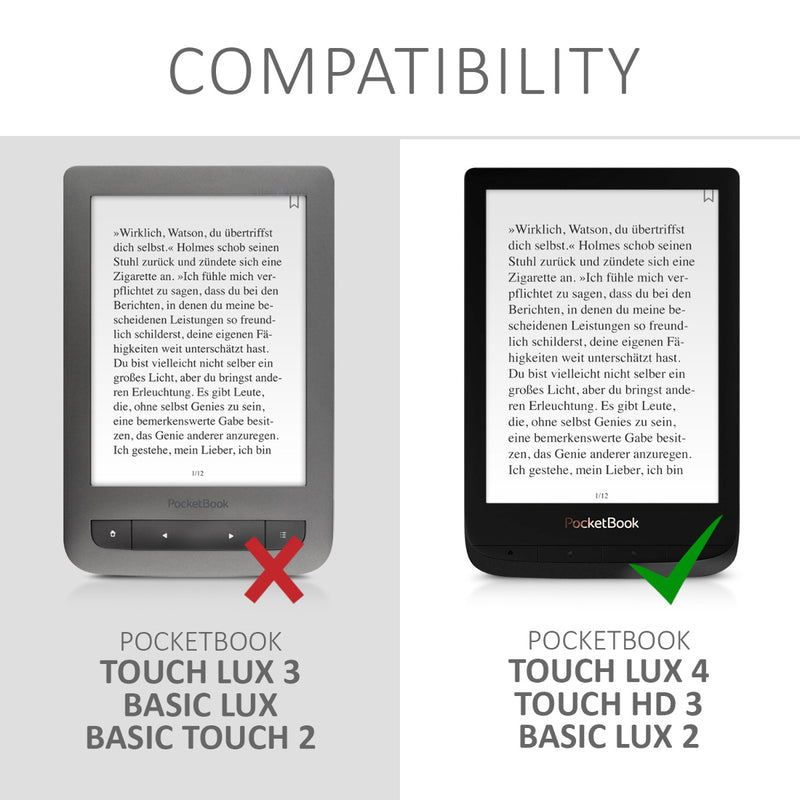 Kunstleder Hülle kompatibel mit Pocketbook Touch Lux 4/5/Touch HD 3/Color (2020)/ Vivlio Lux 5
