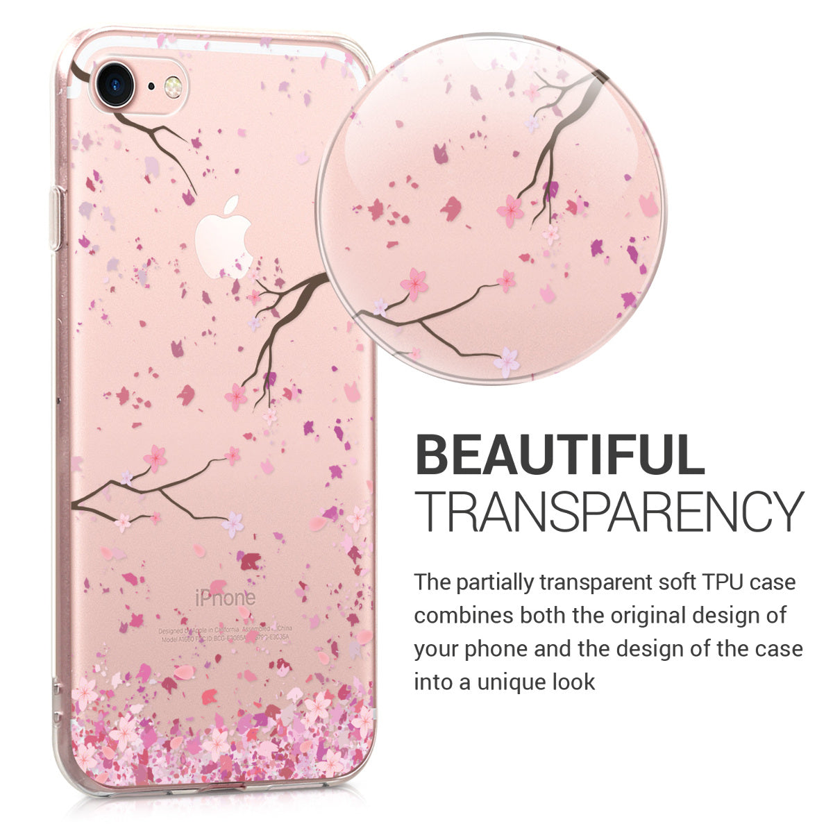 Transparente Silikon Handyhülle für Apple iPhone SE (2022) / iPhone SE (2020) / iPhone 8 / iPhone 7 Kirschblüten