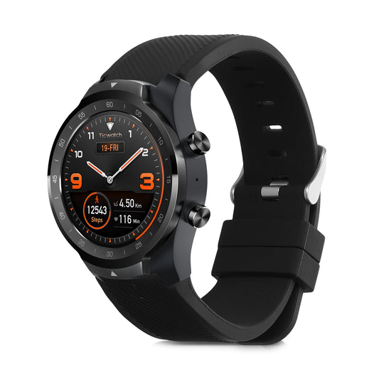 kwmobile Silikon Uhrenarmband für Ticwatch Pro Smartwatch Armband - Ersatzarmband für Fitnesstracker - Wechselarmband Smartwatch - Schwarz Schwarz  