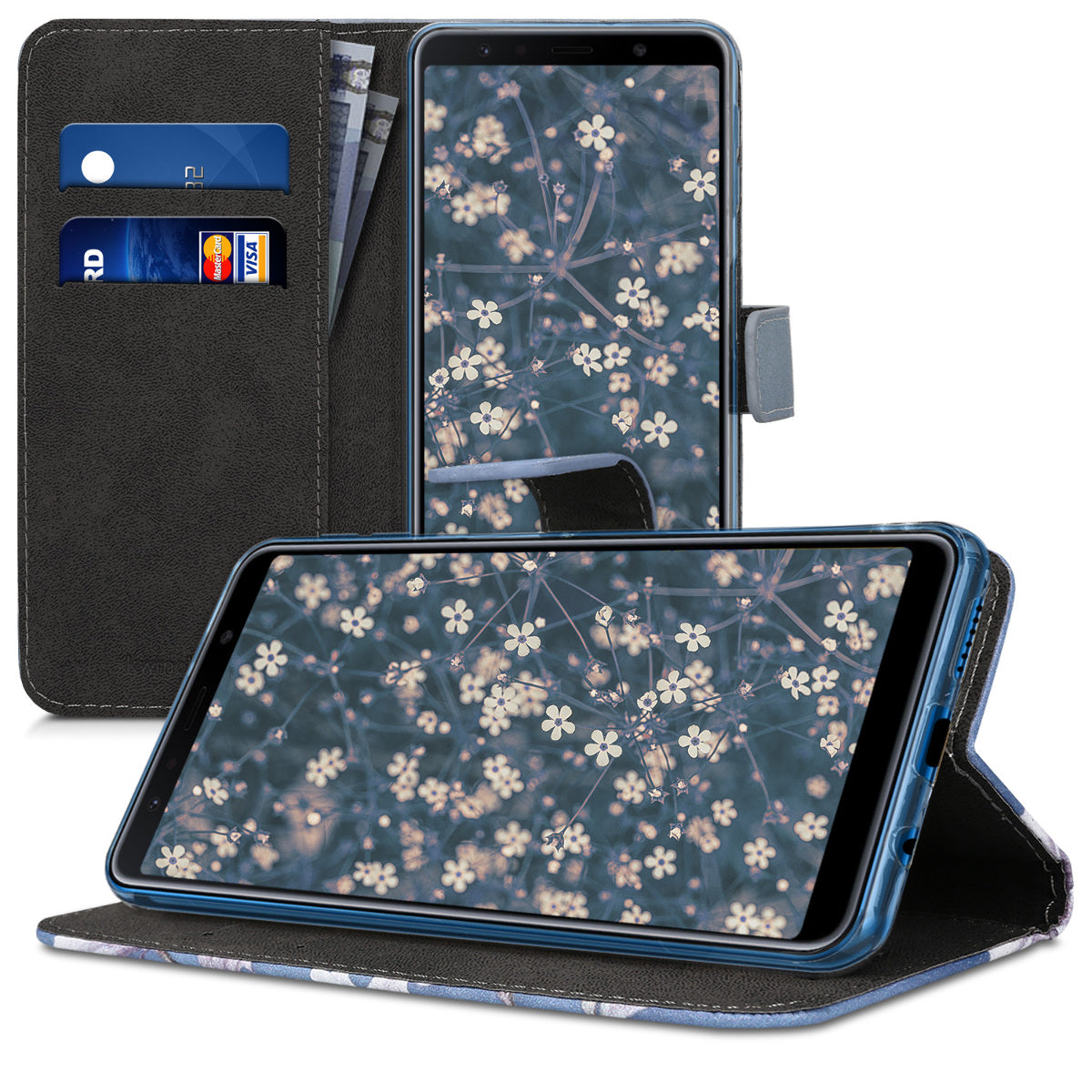 kwmobile Wallet Case kompatibel mit Samsung Galaxy A7 (2018) Hülle - Cover mit Ständer und Kartenfächern
