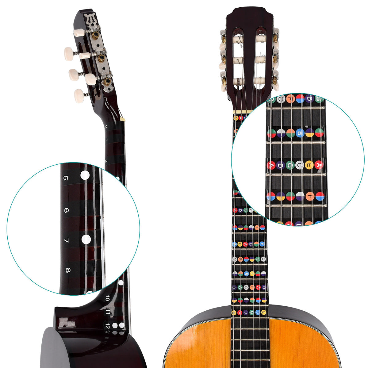 kwmobile Gitarren Griffbrett Noten Aufkleber - mit Anleitung - Anfänger Gitarrengriffbrett Sticker - für akustische