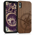 Holz Hardcase mit TPU Bumper für Apple iPhone XR Kompass Vintage