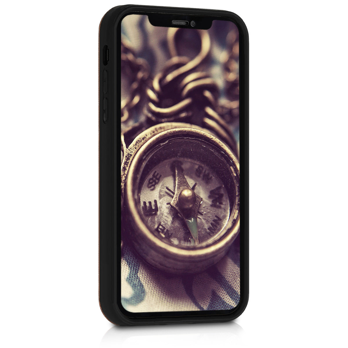Holz Hardcase mit TPU Bumper für Apple iPhone XR Kompass Vintage