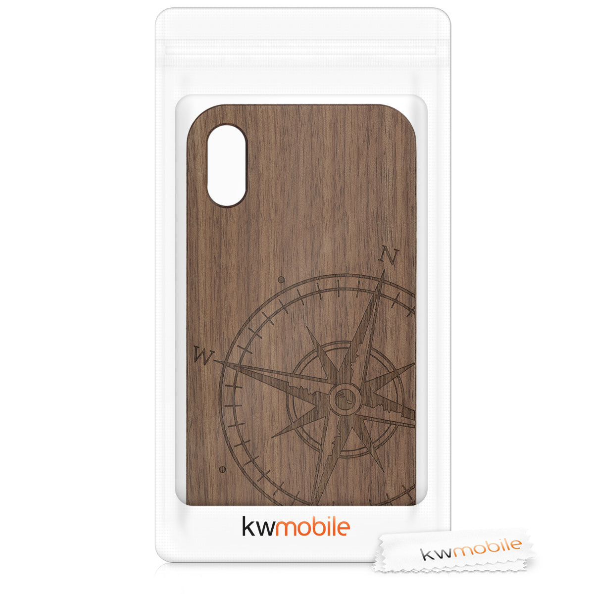 Holz Hardcase mit TPU Bumper für Apple iPhone XR Kompass Vintage