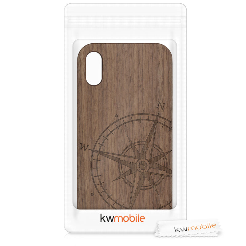 Holz Hardcase mit TPU Bumper für Apple iPhone XR Kompass Vintage