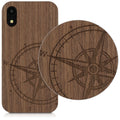 Holz Hardcase mit TPU Bumper für Apple iPhone XR Kompass Vintage
