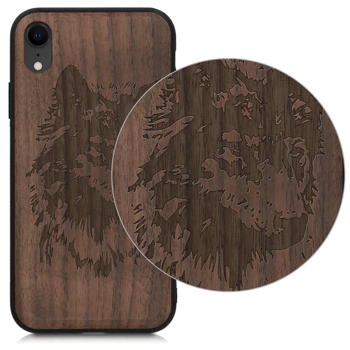Holz Hardcase mit TPU Bumper für Apple iPhone XR Kompass Vintage