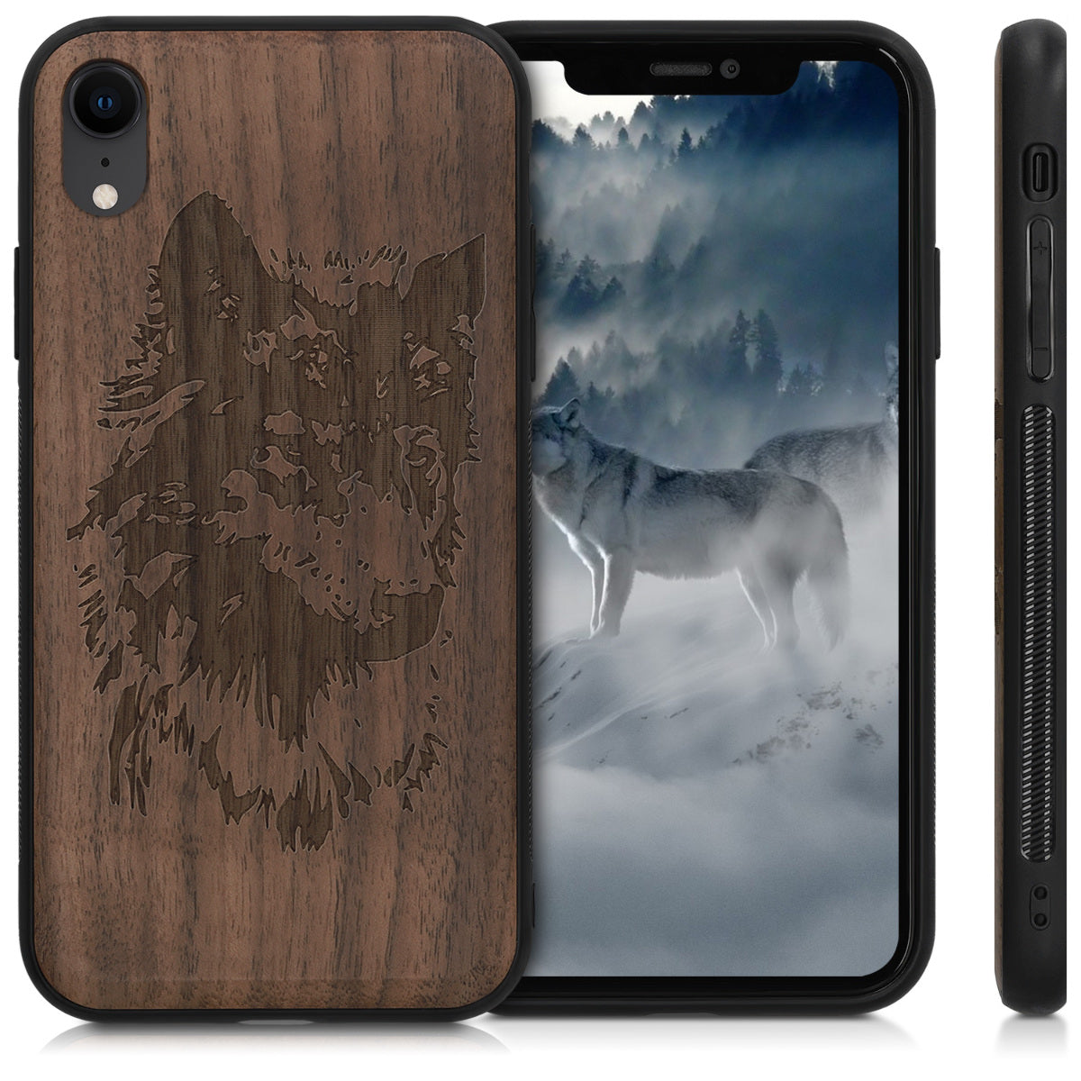 Holz Hardcase mit TPU Bumper für Apple iPhone XR Kompass Vintage