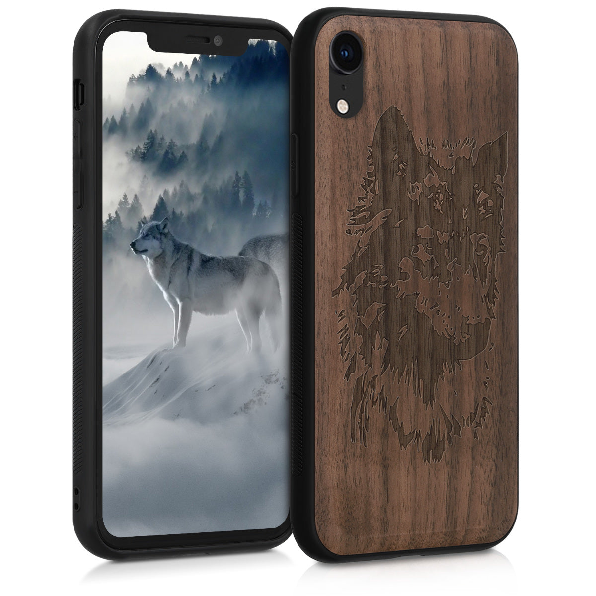 Holz Hardcase mit TPU Bumper für Apple iPhone XR Kompass Vintage