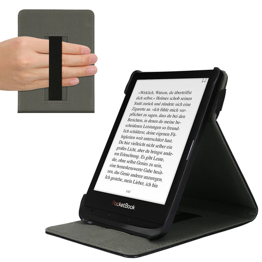 kwmobile Schutzhülle kompatibel mit Pocketbook Touch Lux 4/5/Touch HD 3/Color (2020)/ Vivlio Lux 5 - Hülle e-Reader mit Schlaufe Ständer - - Schwarz Schwarz  