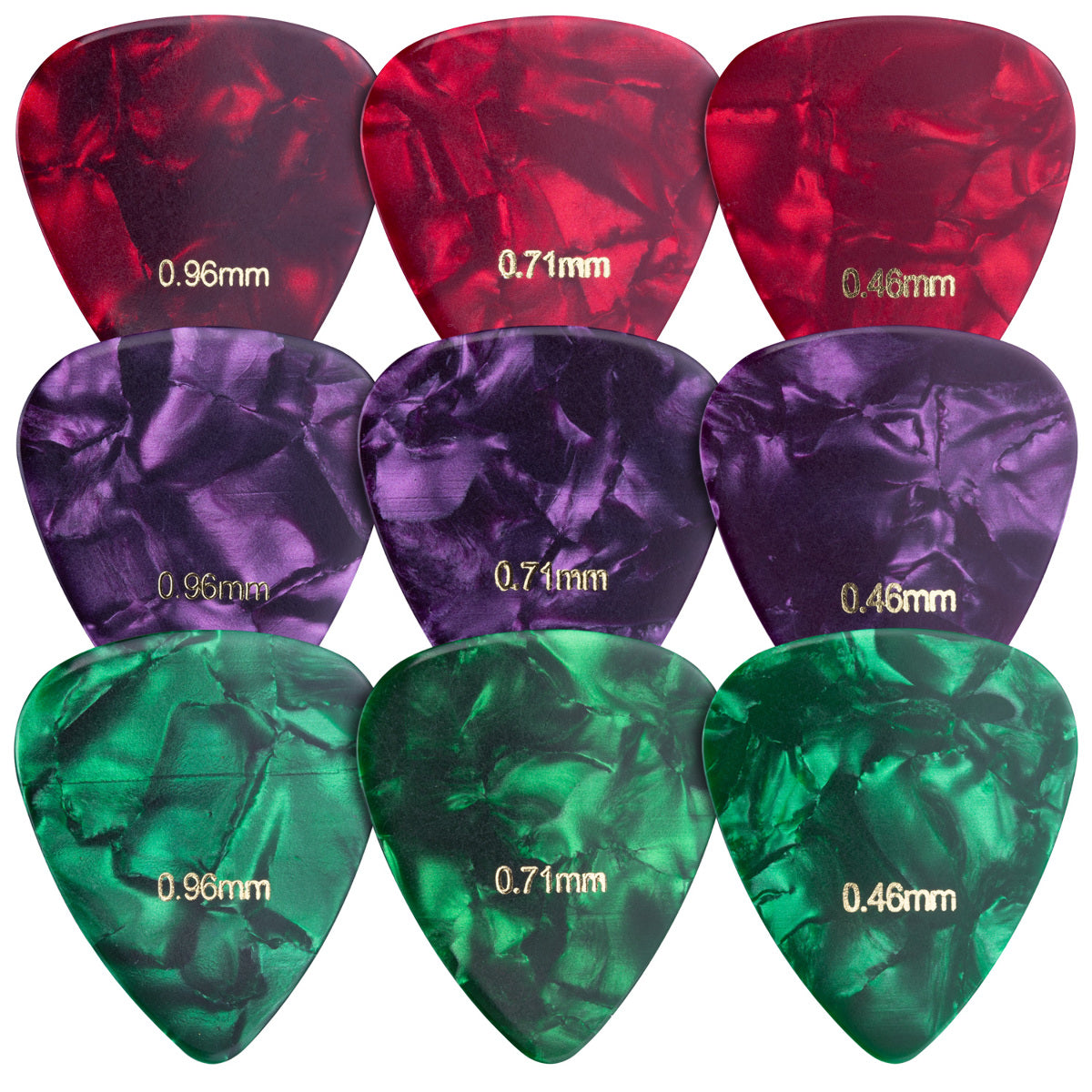 kwmobile 9x Gitarren Plektrum Blättchen - 3 verschiedene Stärken 0,46mm 0,71mm 0,96mm - Plektren Set für akustische Gitarre E-Gitarre - in 3 Farben Dunkelrot  [dsg03]