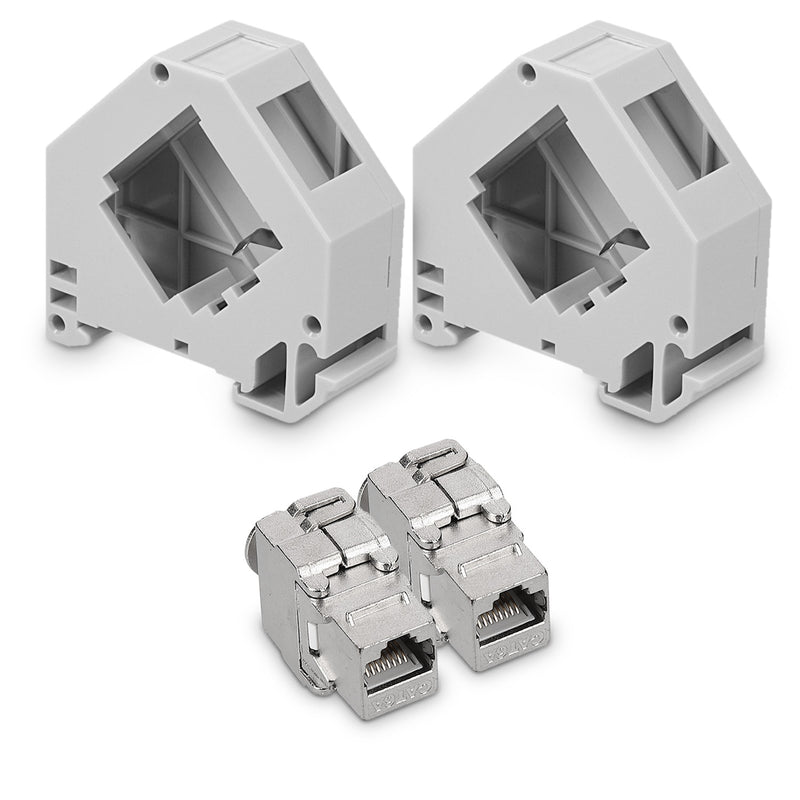 kwmobile Keystone Modul und Hutschienenadapter Set - passt auf genormte Hutschiene - 2x CAT 6A Module 2x Halter - RJ45